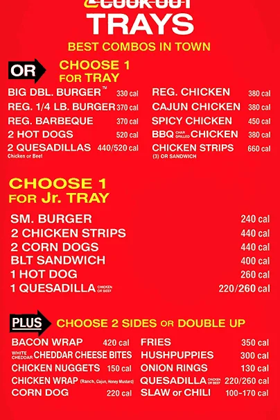 cookout  tray menu with prices