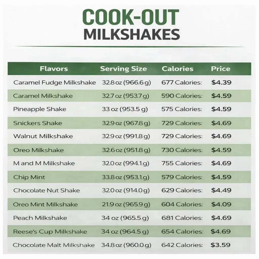 cookout milkshakes menu prices list_